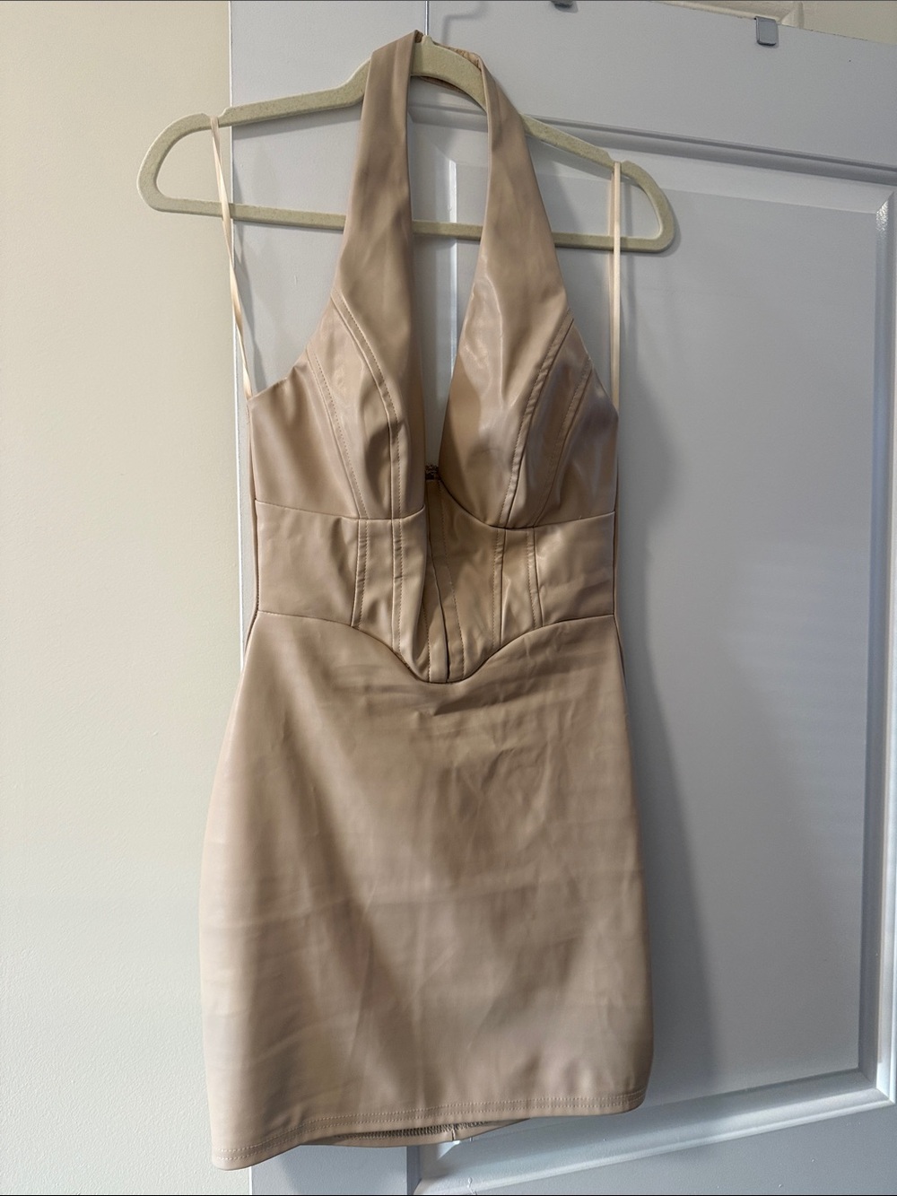 Windsor Nude Beige Halter Bodycon Mini Dress